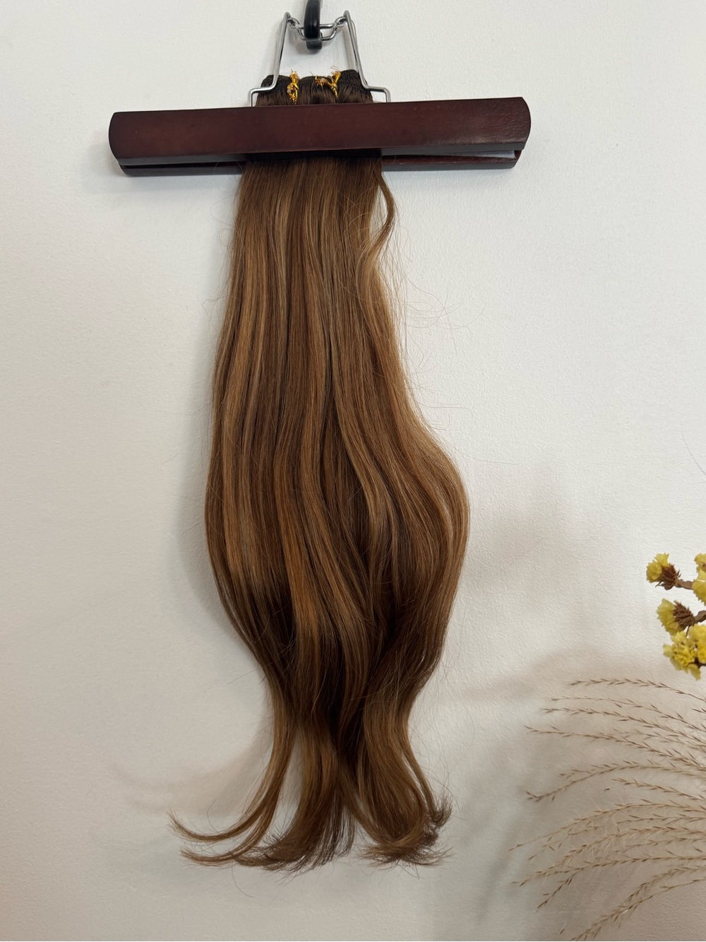 100% Human Hair 20” Caramel Brown Highlighted Weft Extensions Straight